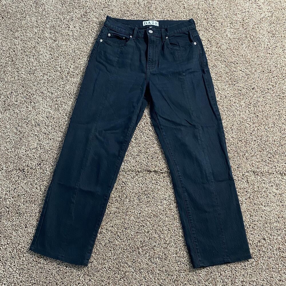 Daze Jeans Womens 27 Black Straight Leg High Rise Stretch Denim Pants Casual